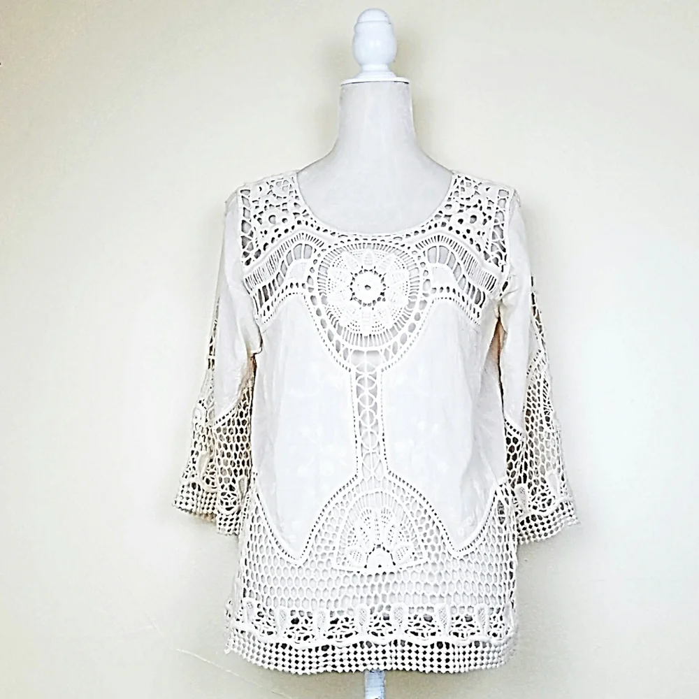 Hint of Mint Crochet Lace Tunic Shirt Sz S - Picture 1 of 5